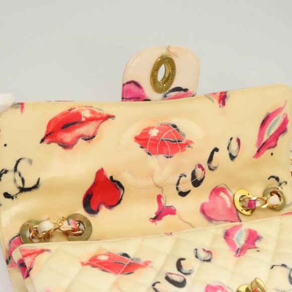 CHANEL Matelasse Chain Shoulder Bag Vinyl Coating White Gold CC Auth 1 - Picture 9 of 15